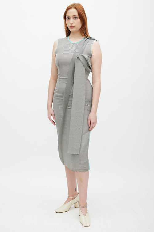 Roksanda Grey & Teal Silk Striped Shift Dress