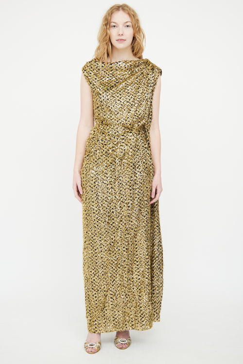 Roland Mouret Black & Gold Metallic Fringe Dress