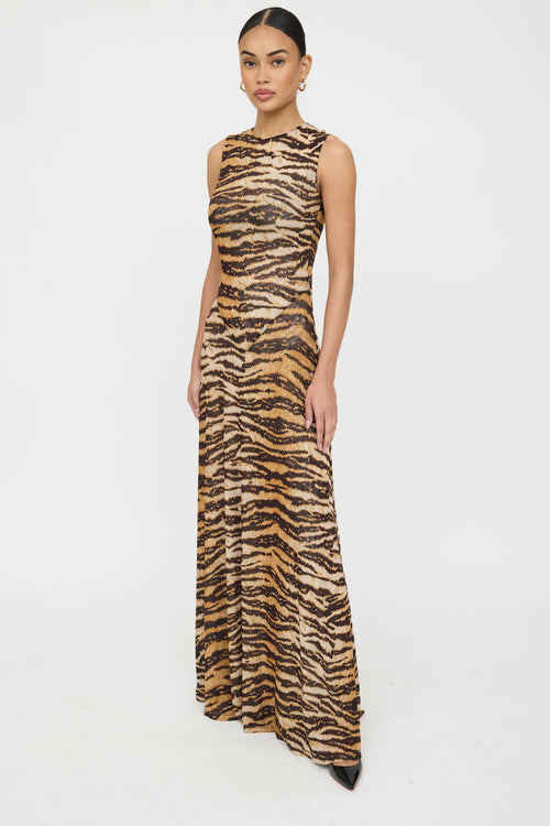 Ronny Kobo Mesh Printed Maxi Dress