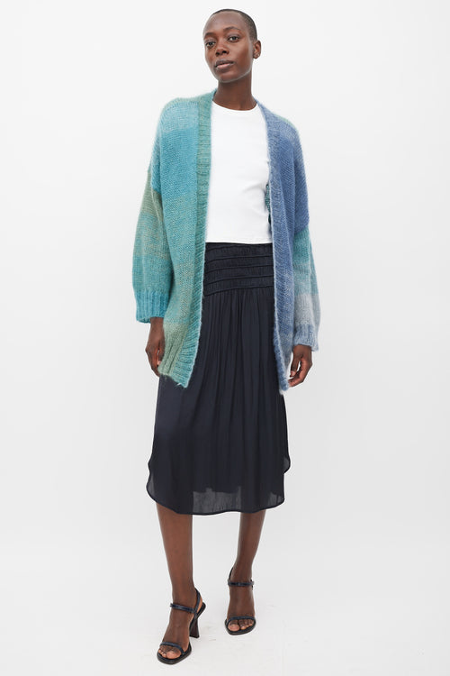 Rose Carmine Blue & Green Mohair & Silk Cardigan