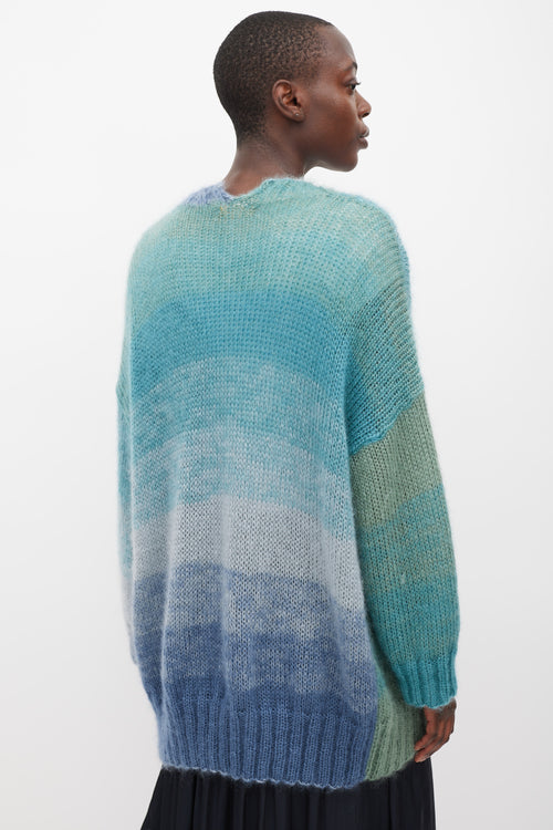 Rose Carmine Blue & Green Mohair & Silk Cardigan