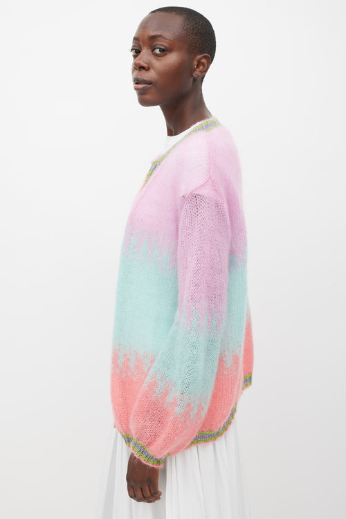 Rose Carmine Purple & Multicolour Mohair Sparkly Trimmed Cardigan