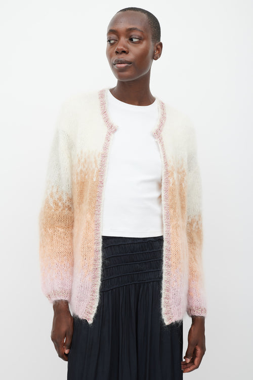 Rose Carmine White & Multicolour Mohair Sparkly Trimmed Cardigan