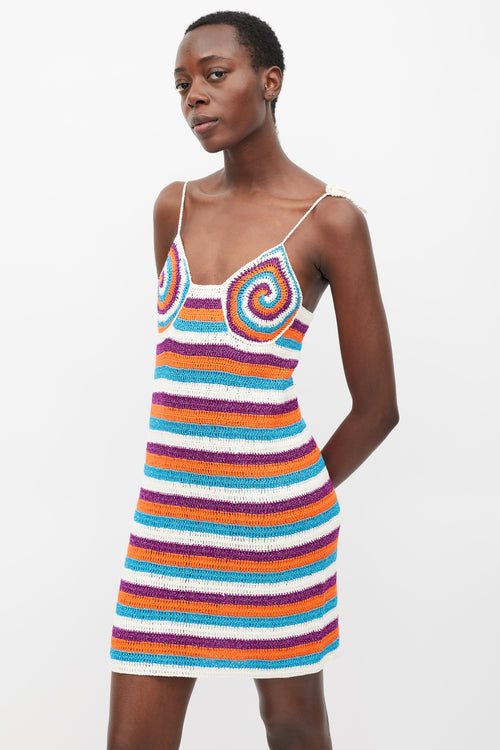 Rose Carmine White & Multicolour Sparkly Striped Mini Dress