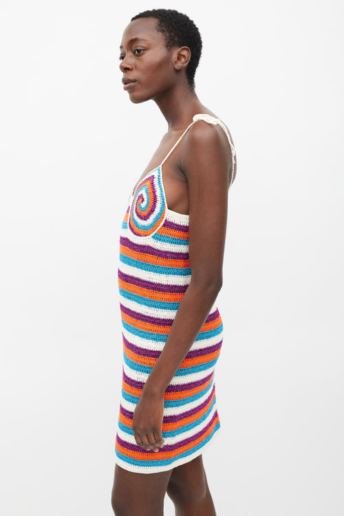 Rose Carmine White & Multicolour Sparkly Striped Mini Dress