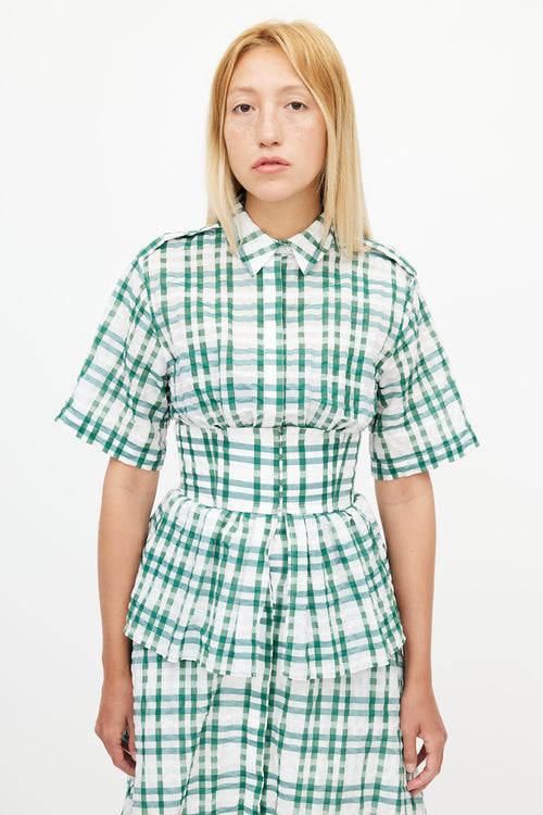Rosie Assoulin Green & White Check Short Sleeve Dress