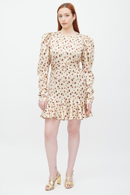 Rotate Beige & Multicolour Printed Puff Sleeve Dress