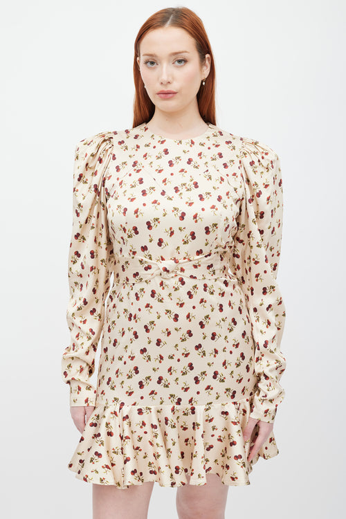 Rotate Beige & Multicolour Printed Puff Sleeve Dress