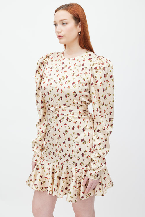 Rotate Beige & Multicolour Printed Puff Sleeve Dress