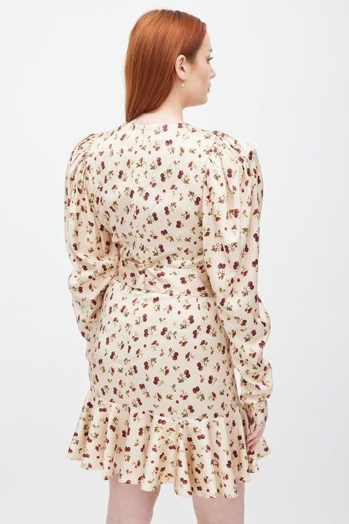 Rotate Beige & Multicolour Printed Puff Sleeve Dress