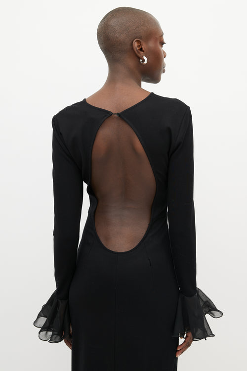 Rotate Black Ruffle Trim Backless Dress
