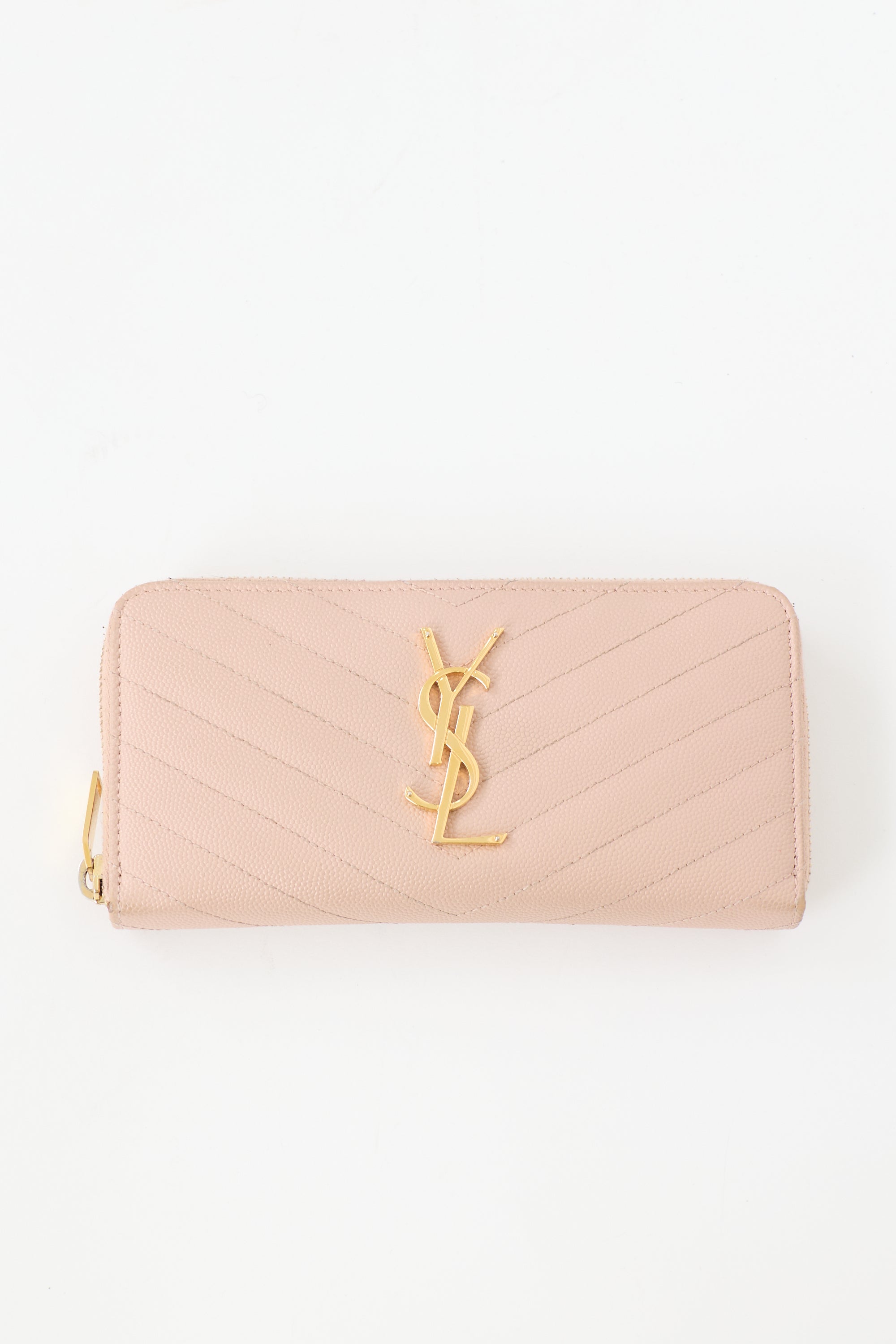 Saint Laurent Leather Cassandre Zip Wallet