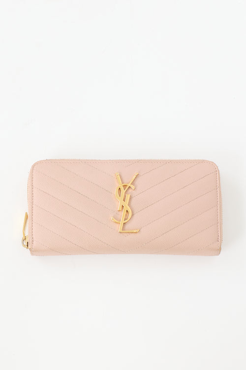 Saint Laurent Leather Cassandre Zip Wallet