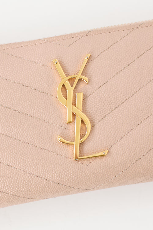Saint Laurent Leather Cassandre Zip Wallet