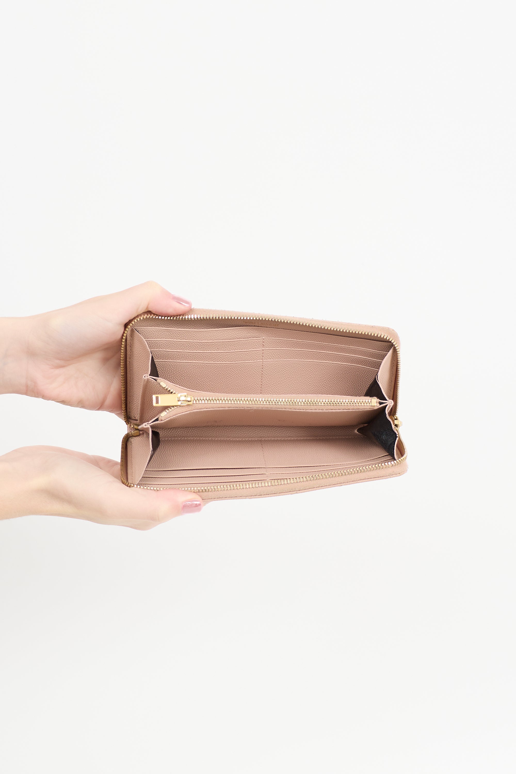 Saint Laurent Leather Cassandre Zip Wallet