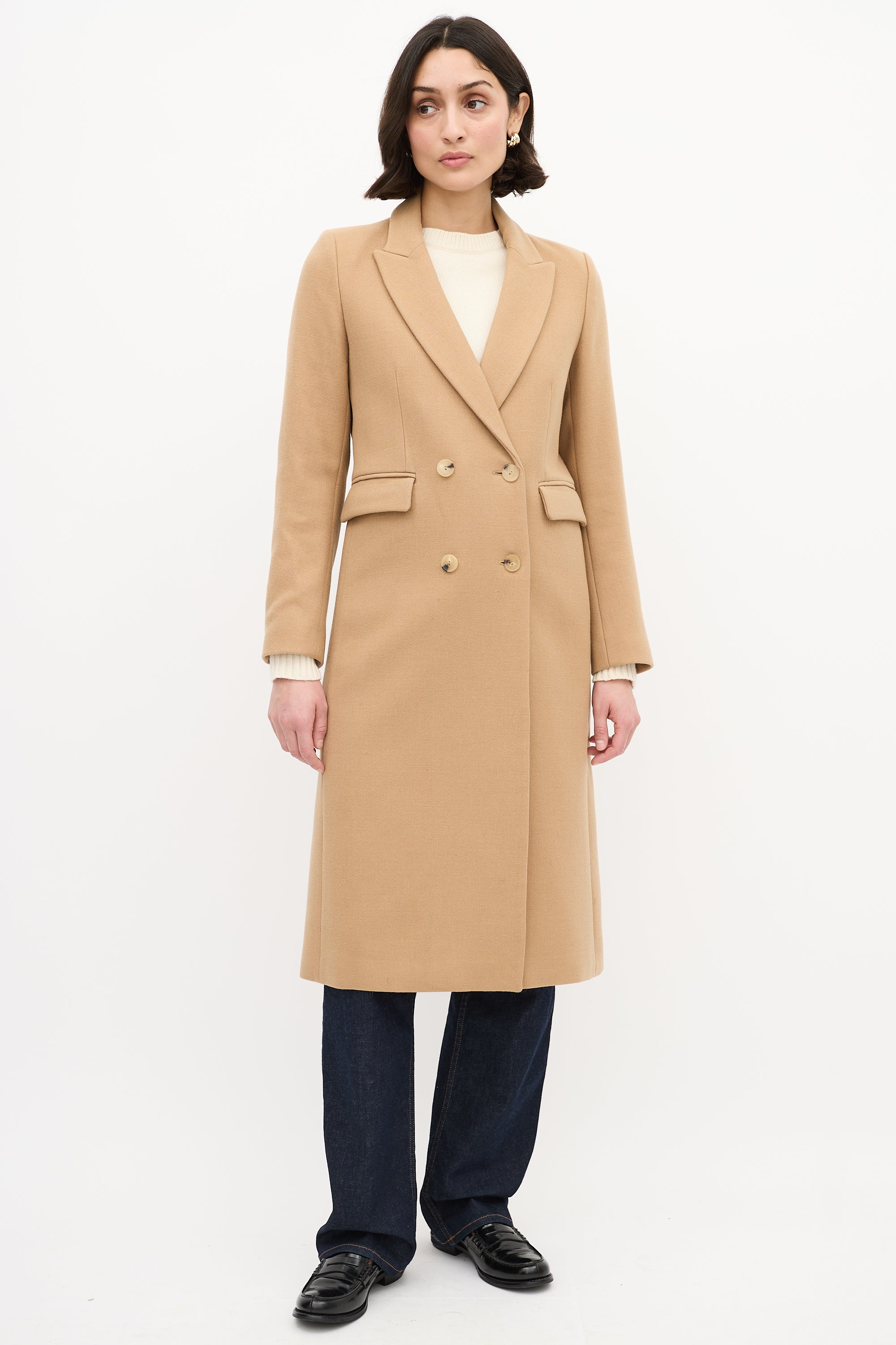 Sandro Beige Wool Long Double Breasted Coat