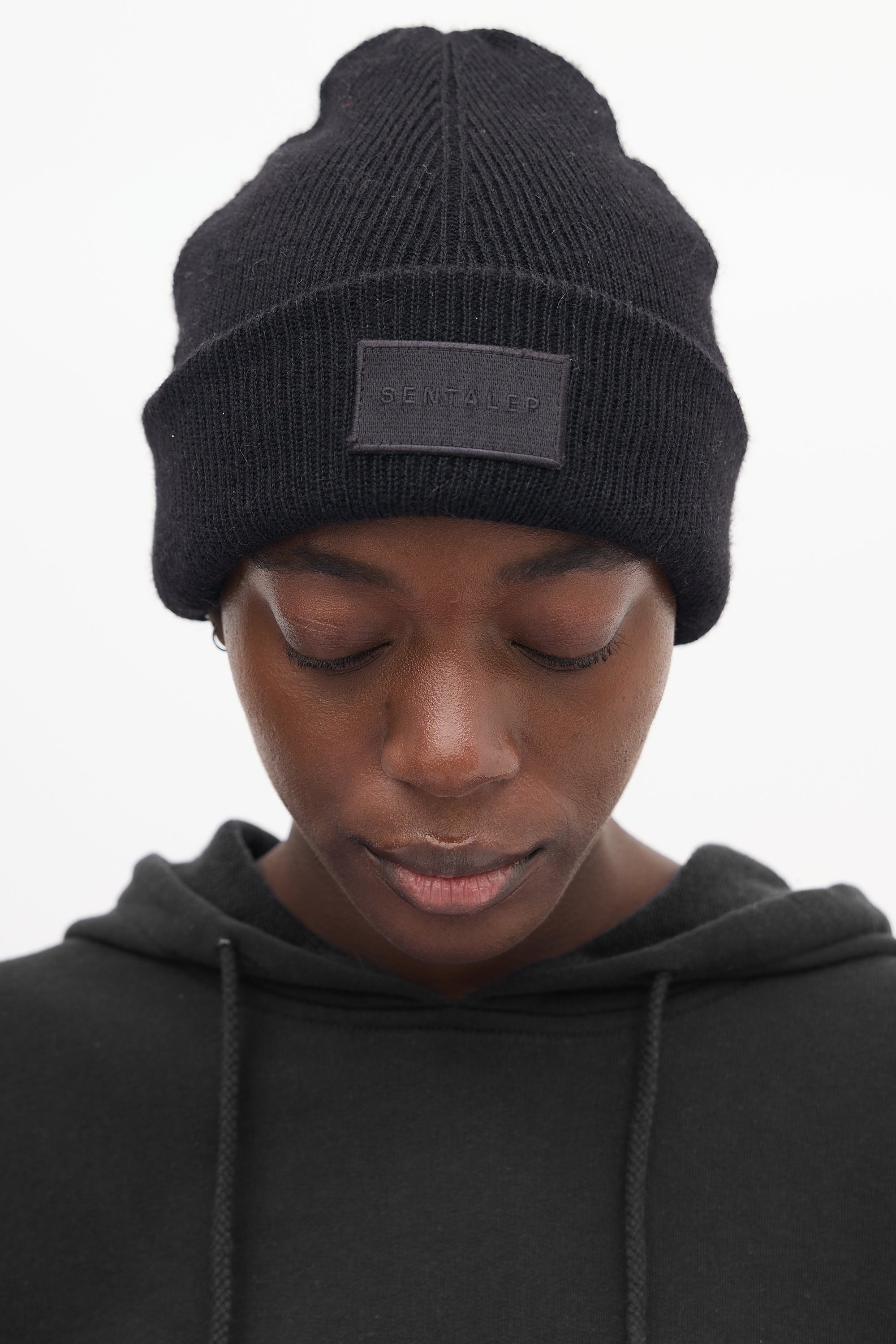 Sentaler Black Wool Logo Patch Beanie