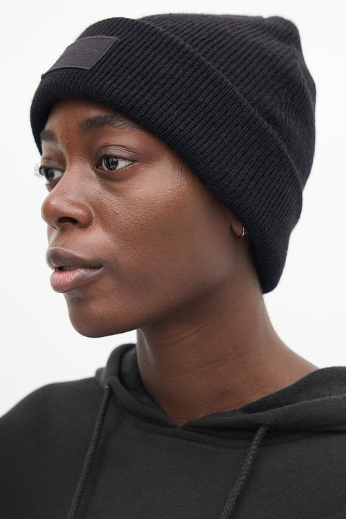 Sentaler Black Wool Logo Patch Beanie