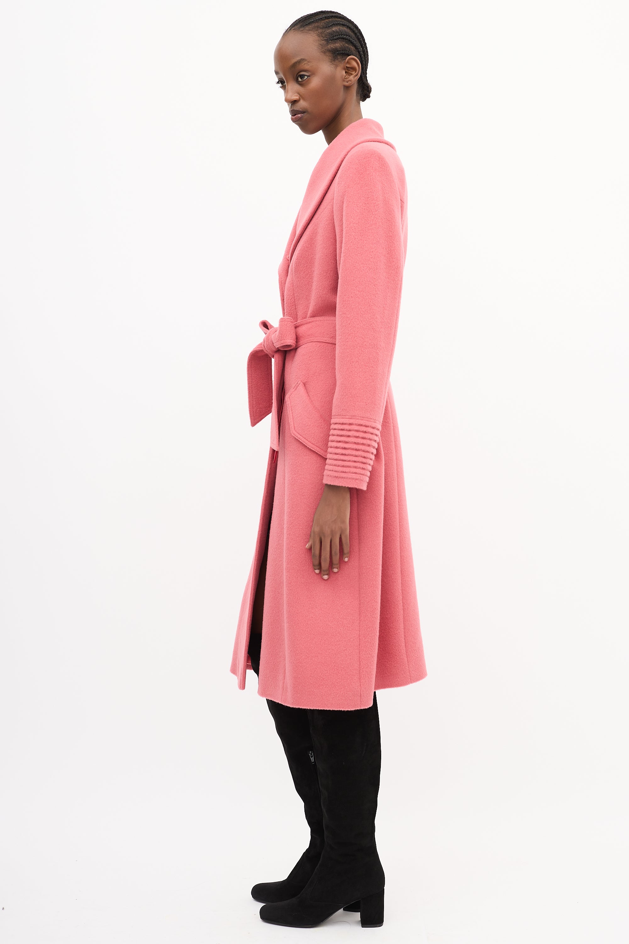 Sentaler Pink Wool Belted Long Coat