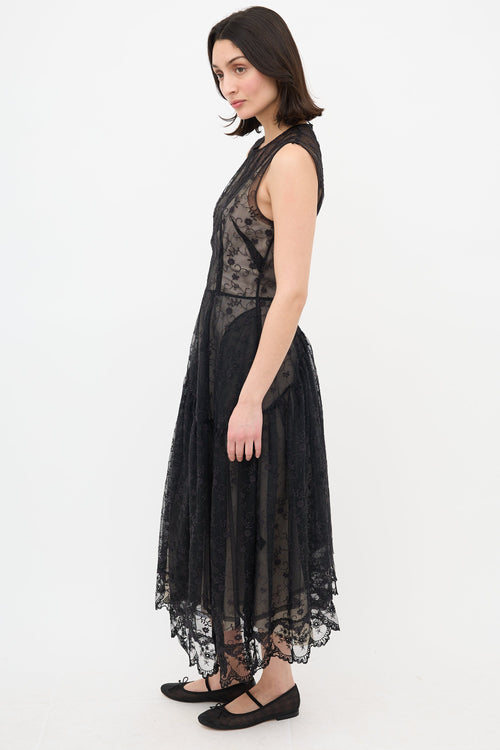 Simone Rocha Mesh Floral Asymmetrical Dress