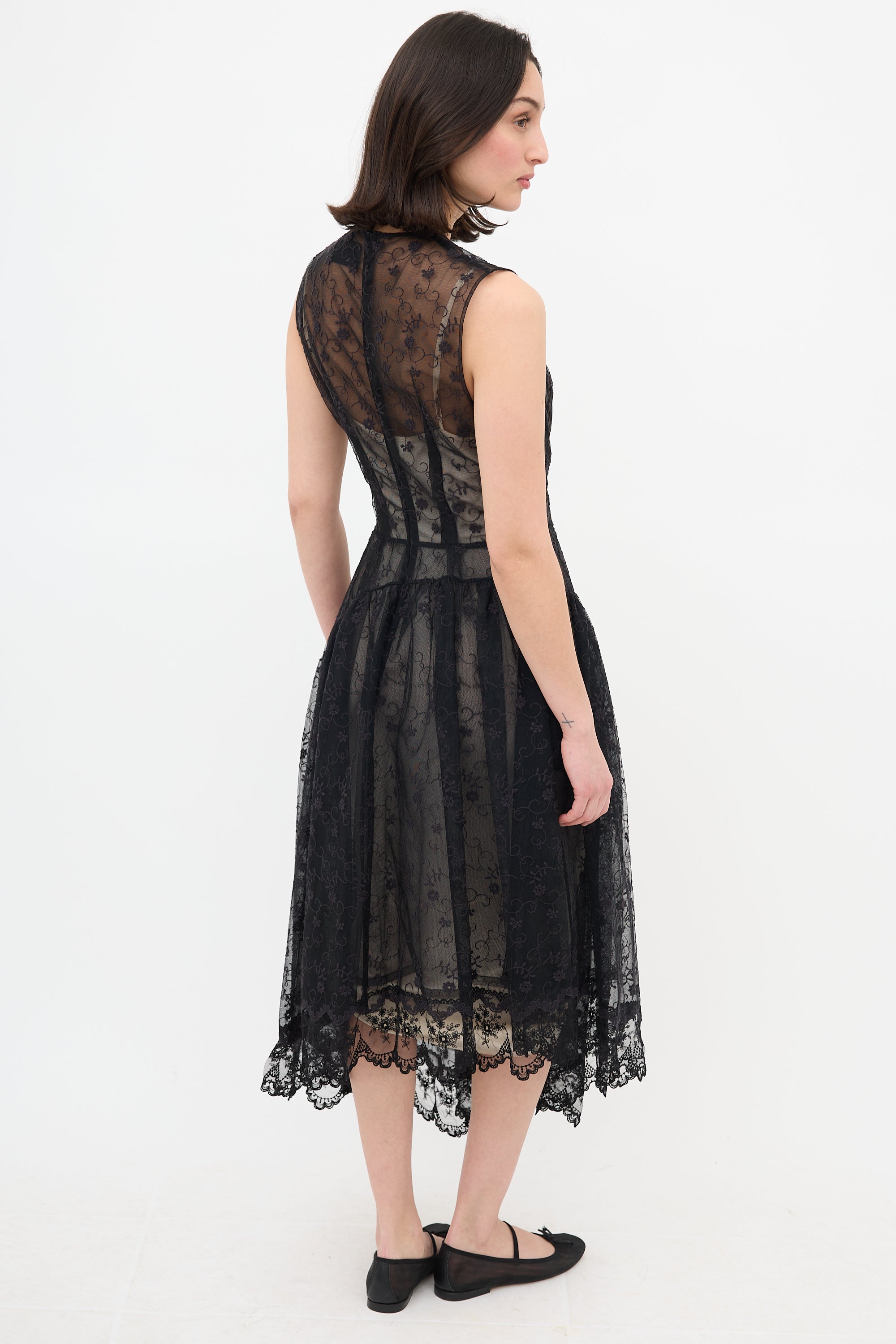 Simone Rocha Mesh Floral Asymmetrical Dress