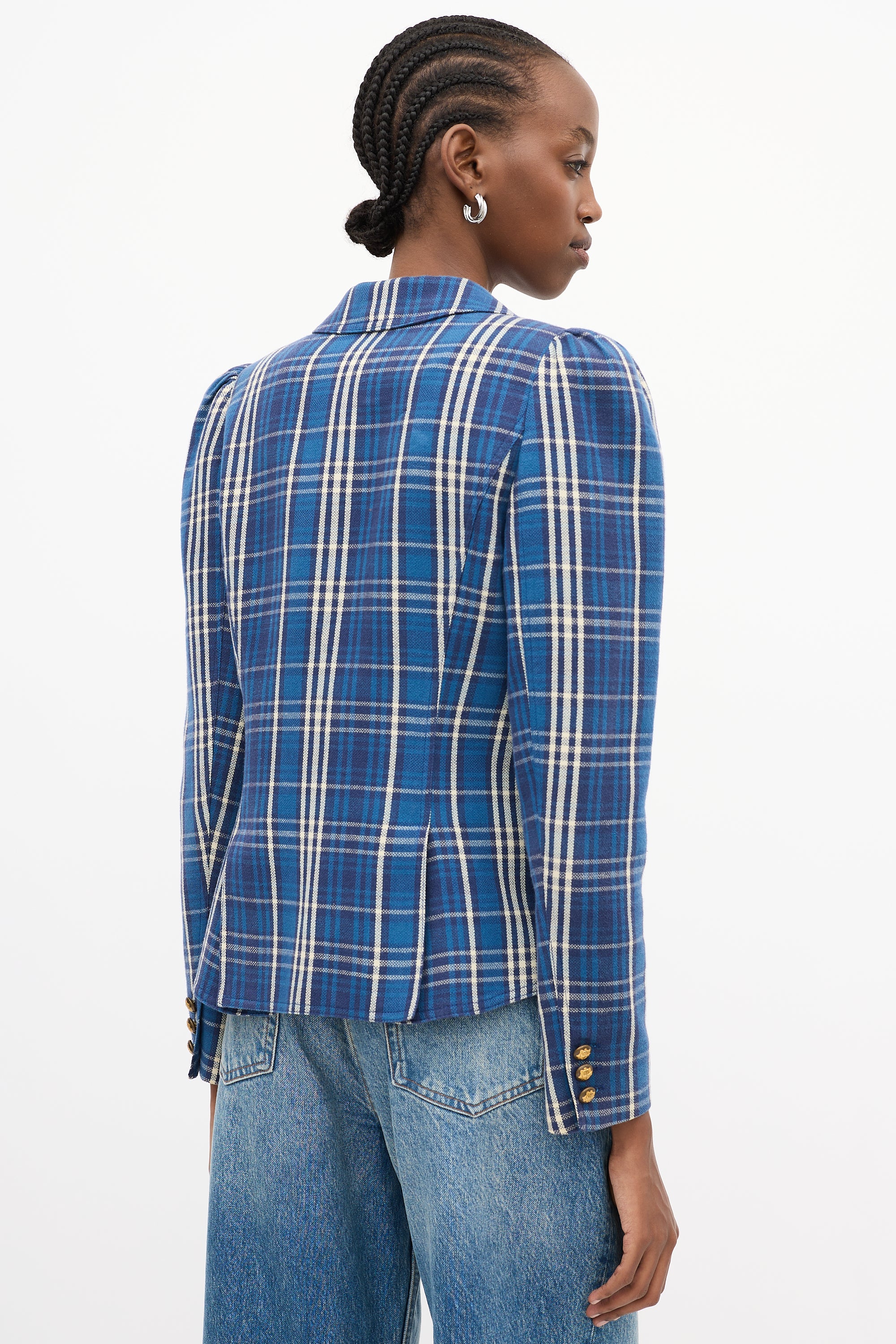 Smythe Plaid Pouf Sleeve Blazer