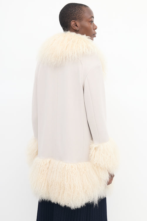 Sonia Rykiel Beige Wool & Fur Trim Mid Length Coat