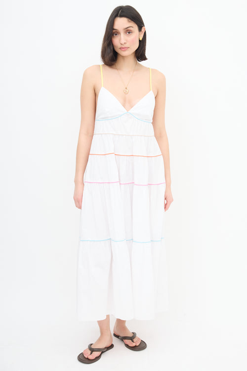 Staud White & Multi Tier Cleo Dress