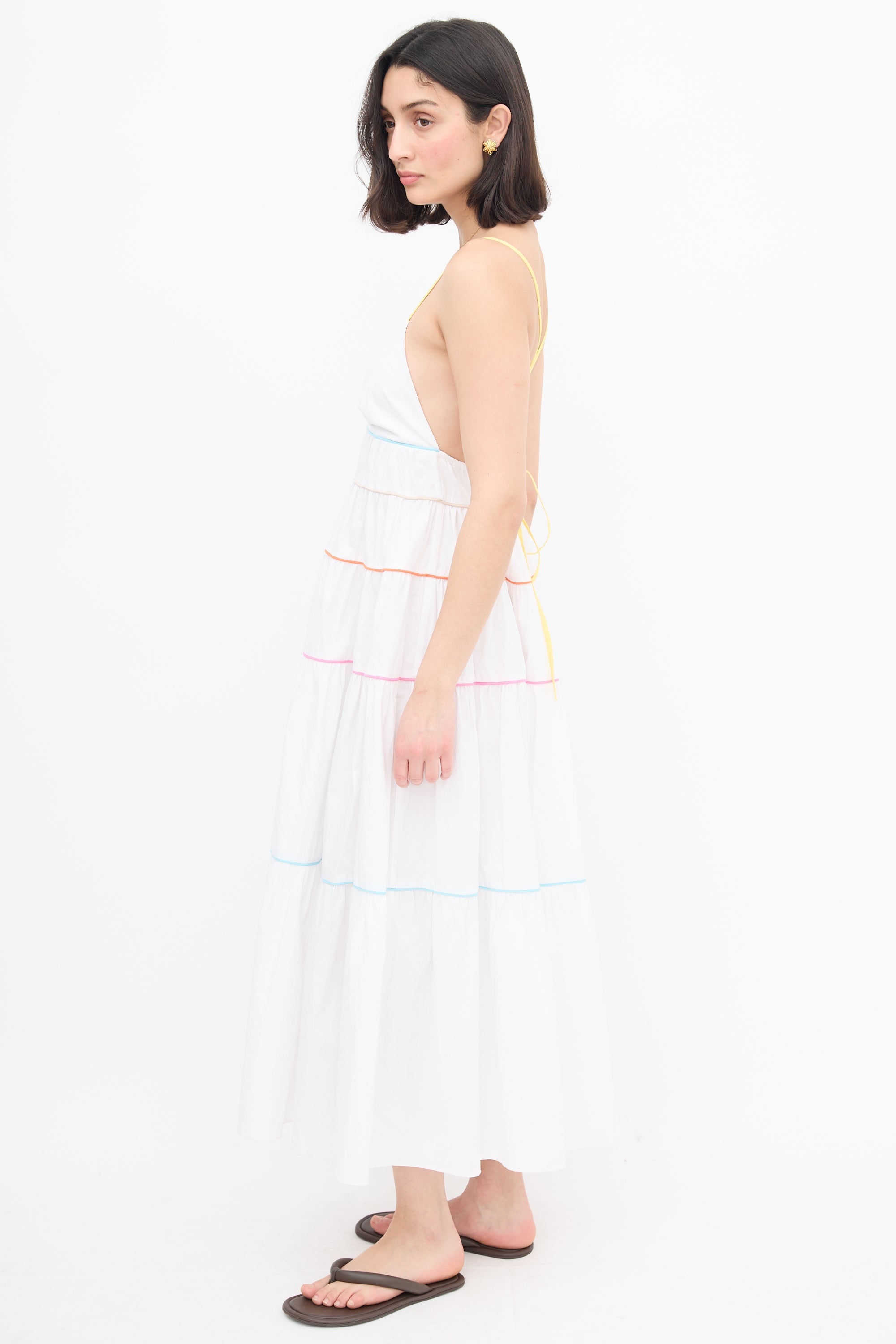Staud White & Multi Tier Cleo Dress