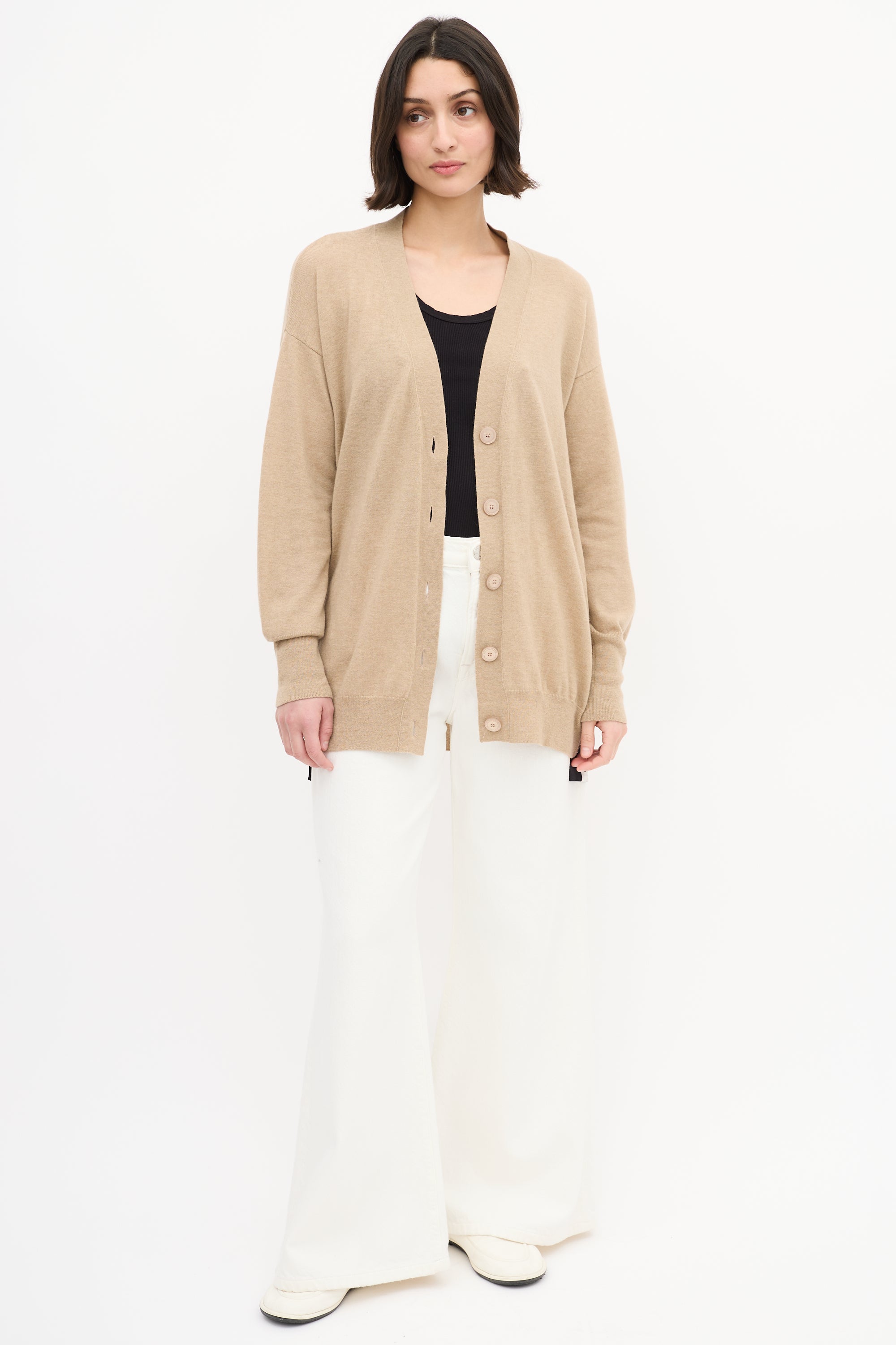 Stella McCartney Beige Wool Zip Logo Side Cardigan