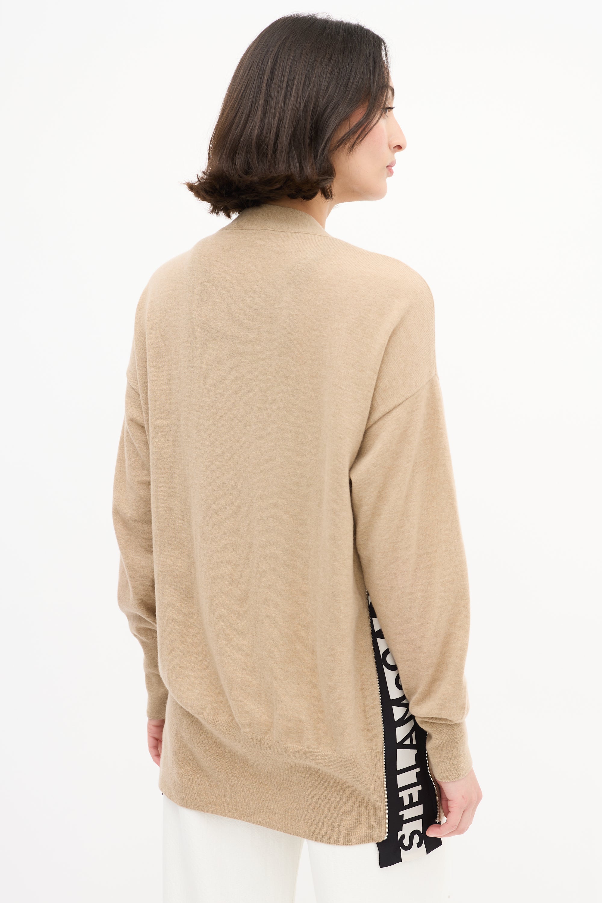 Stella McCartney Beige Wool Zip Logo Side Cardigan