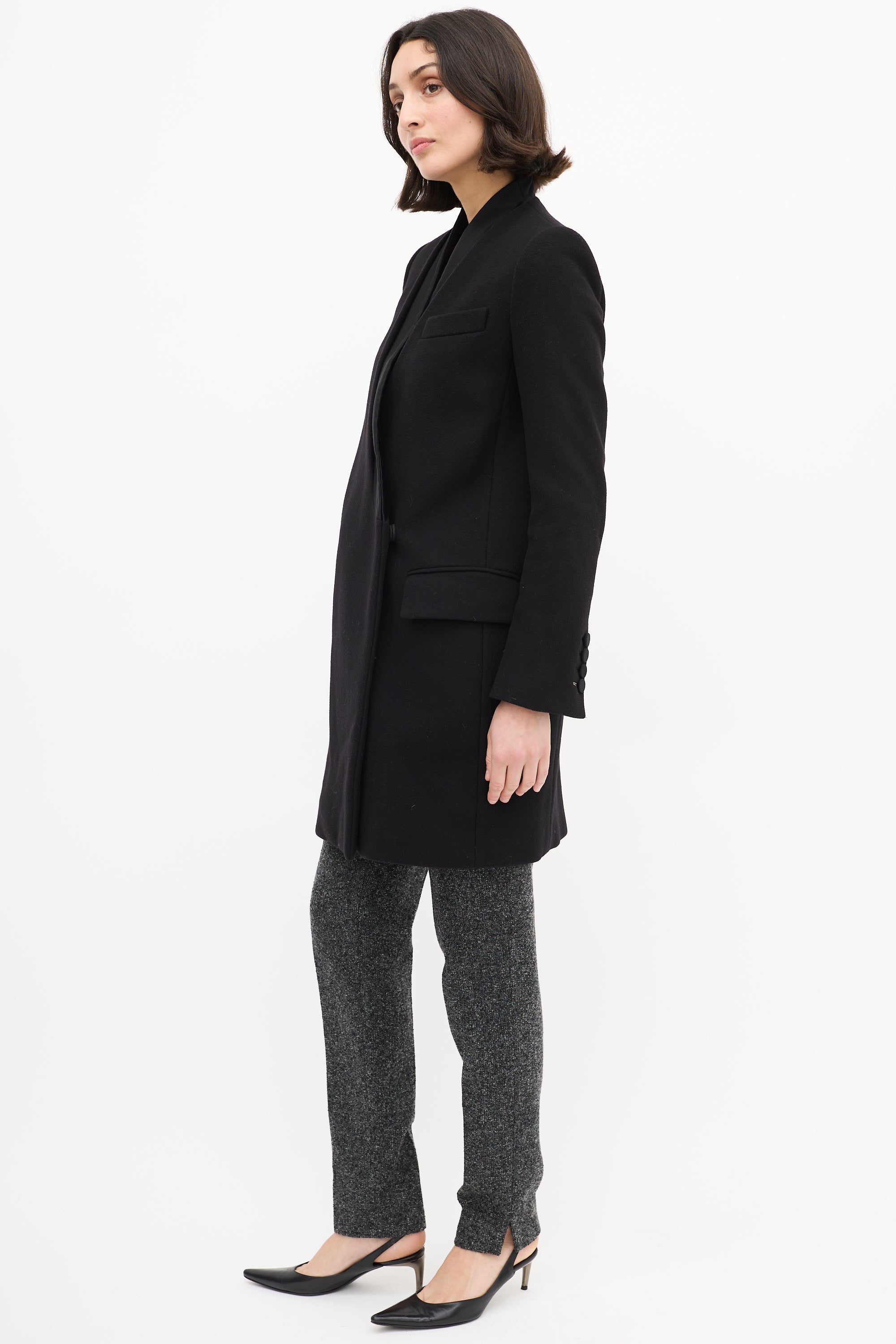 Stella McCartney Black Wool Tuxedo Mid Length Coat