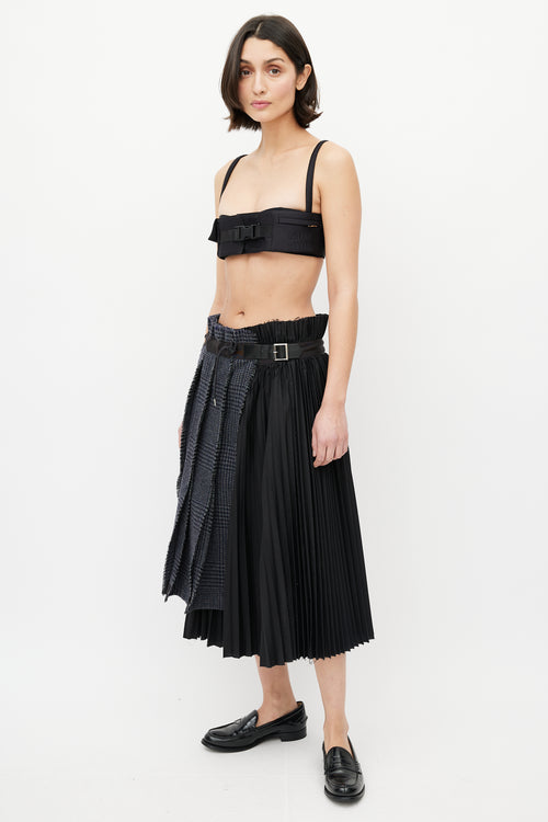 Sacai Black & Blue Pleated Plaid Skirt