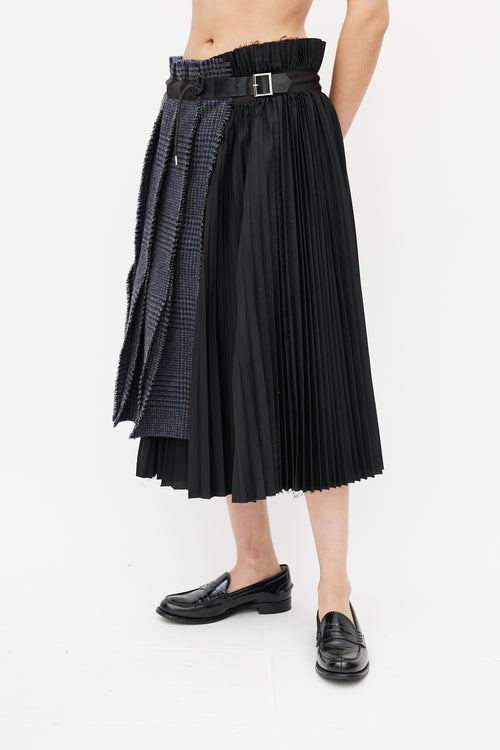Sacai Black & Blue Pleated Plaid Skirt