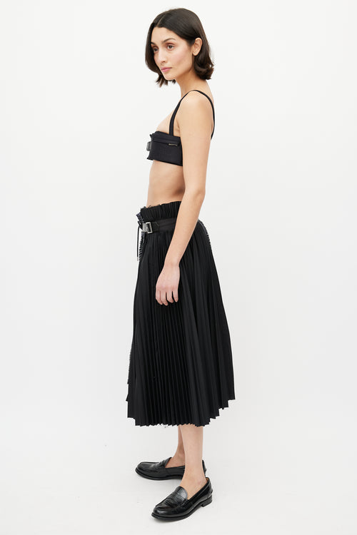 Sacai Black & Blue Pleated Plaid Skirt