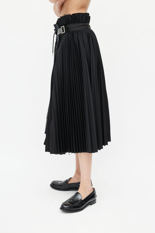 Sacai Black & Blue Pleated Plaid Skirt