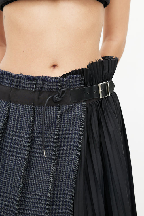 Sacai Black & Blue Pleated Plaid Skirt