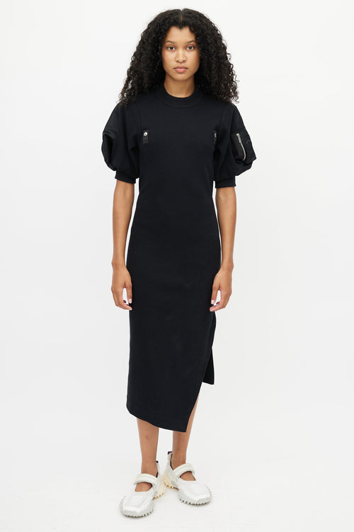 Sacai Black Ribbed Knit & Nylon Puff Dress