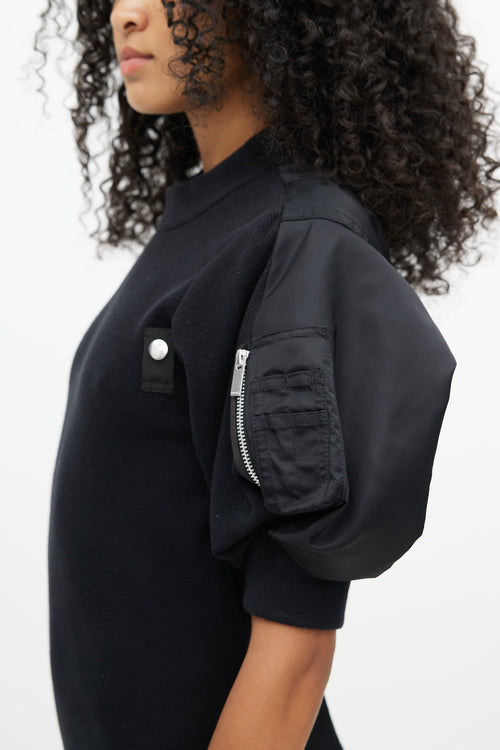 Sacai Black Ribbed Knit & Nylon Puff Dress