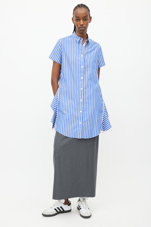 Sacai Blue & White Stripes Flared Shirt Dress