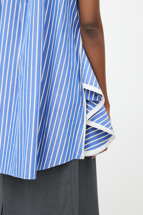 Sacai Blue & White Stripes Flared Shirt Dress