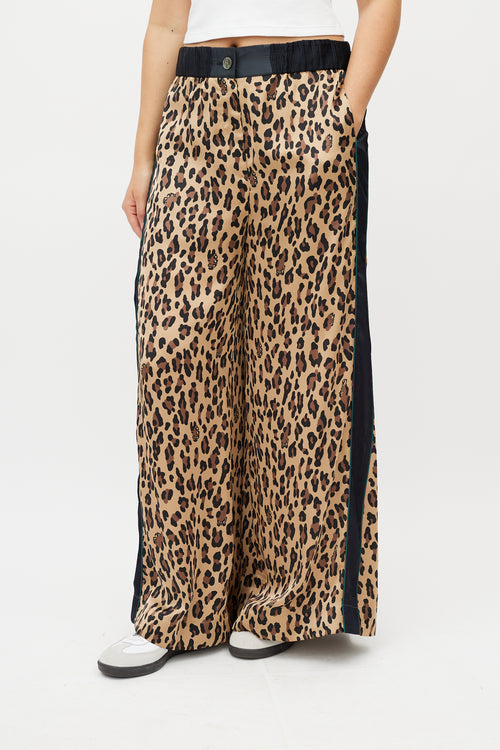 Sacai Brown & Navy Patterned Wide Leg Trouser