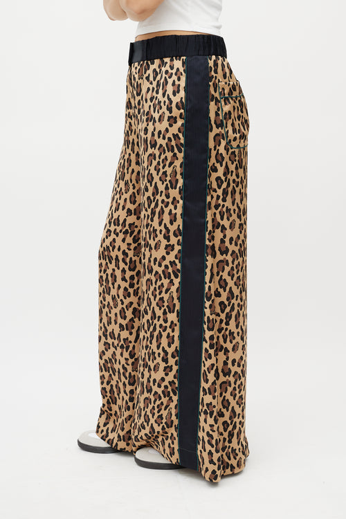 Sacai Brown & Navy Patterned Wide Leg Trouser