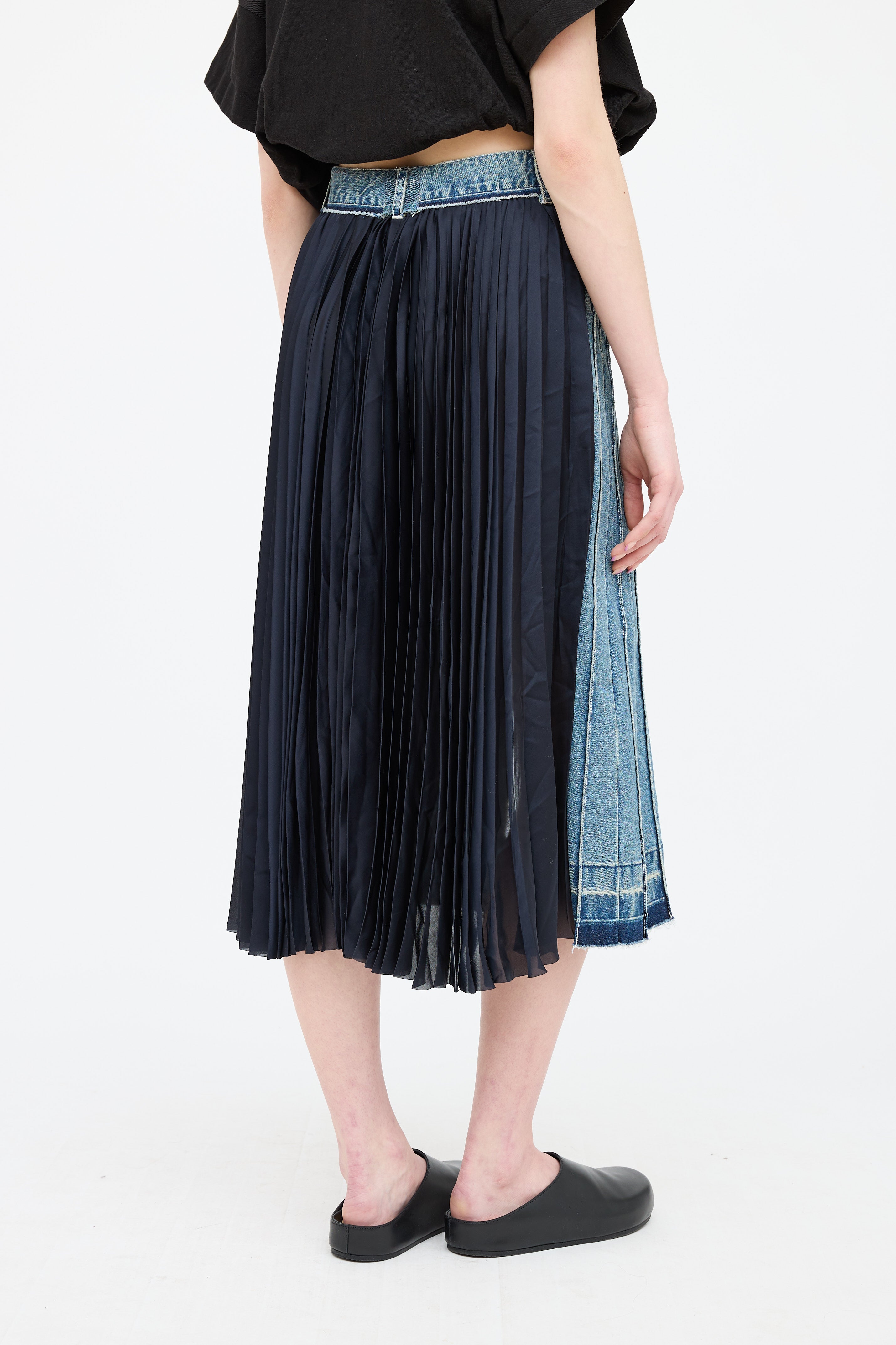 Sacai Blue Denim Pleat Panel Skirt