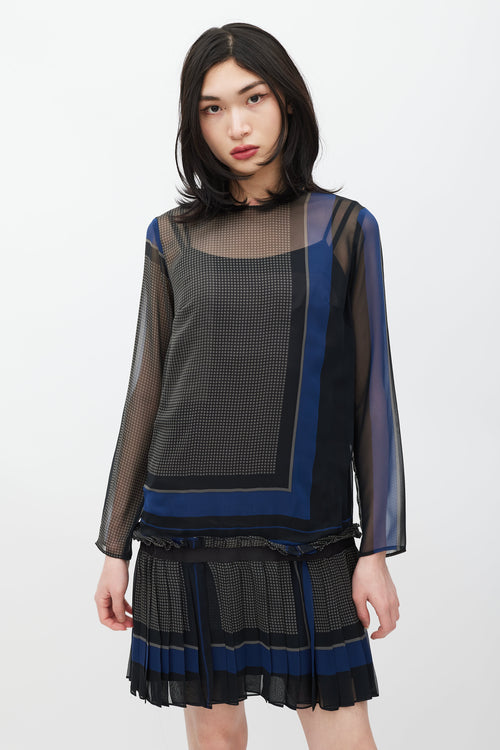 Sacai Grey & Navy Geometric Pleated Dress