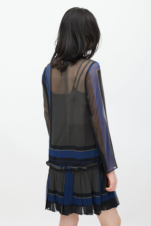 Sacai Grey & Navy Geometric Pleated Dress