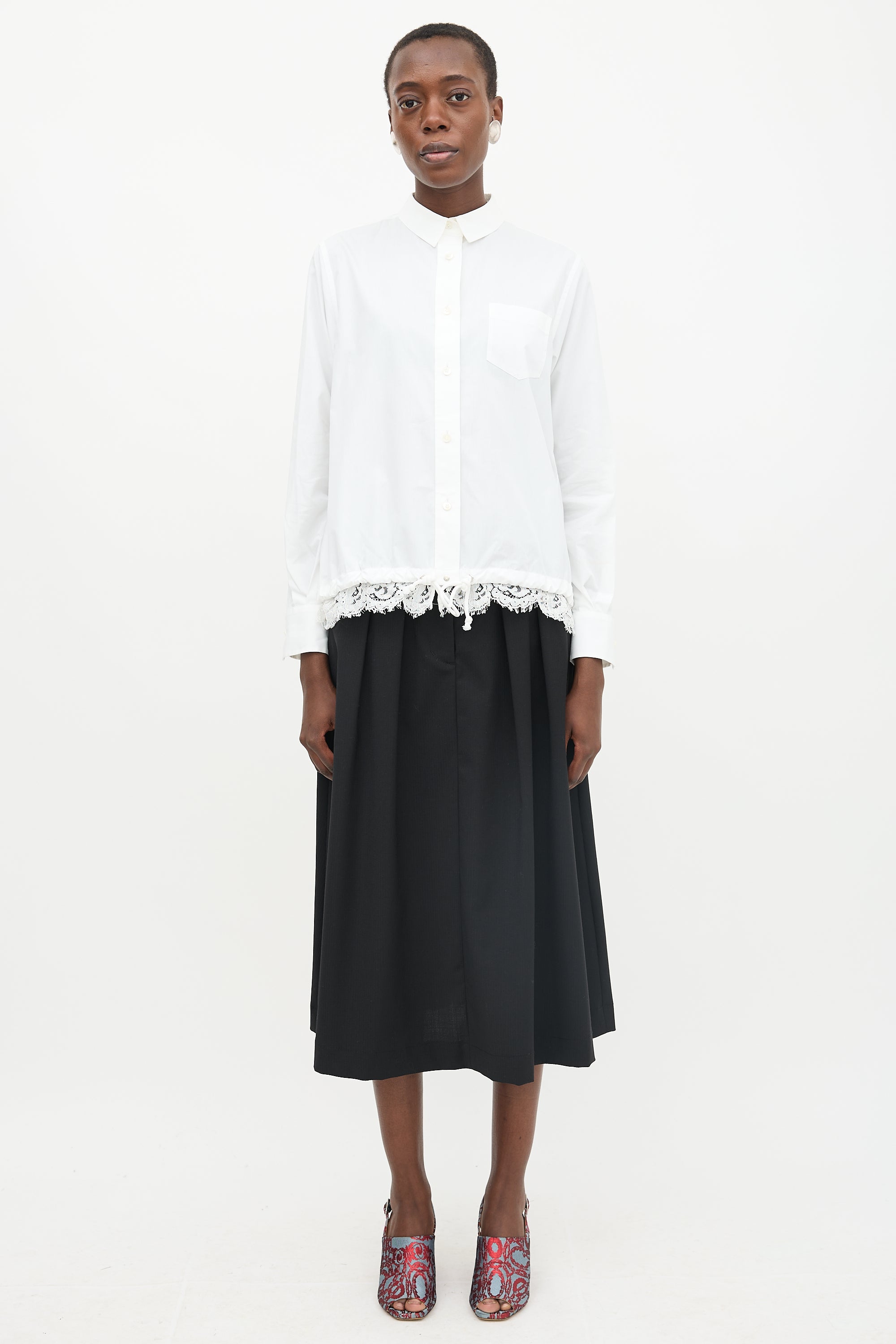Sacai Lace & Drawcord Hem Shirt