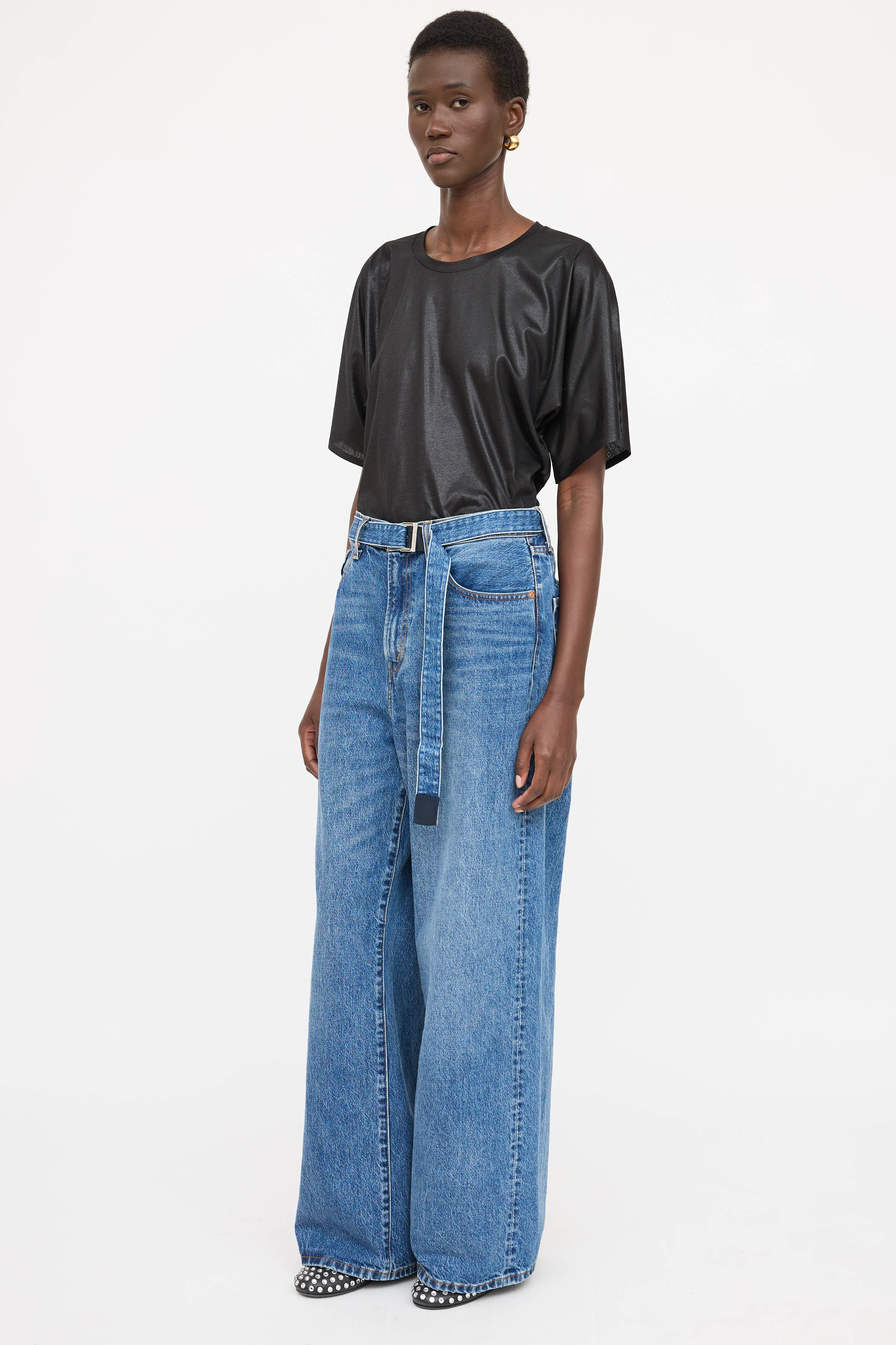 Sacai X Levi's Wide Leg Belted Jeans