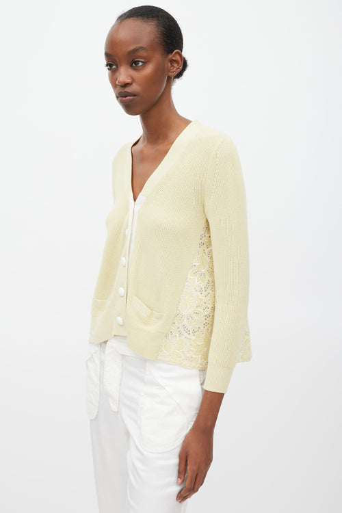 Sacai Luck Yellow & White Cotton Floral Eyelet Cardigan