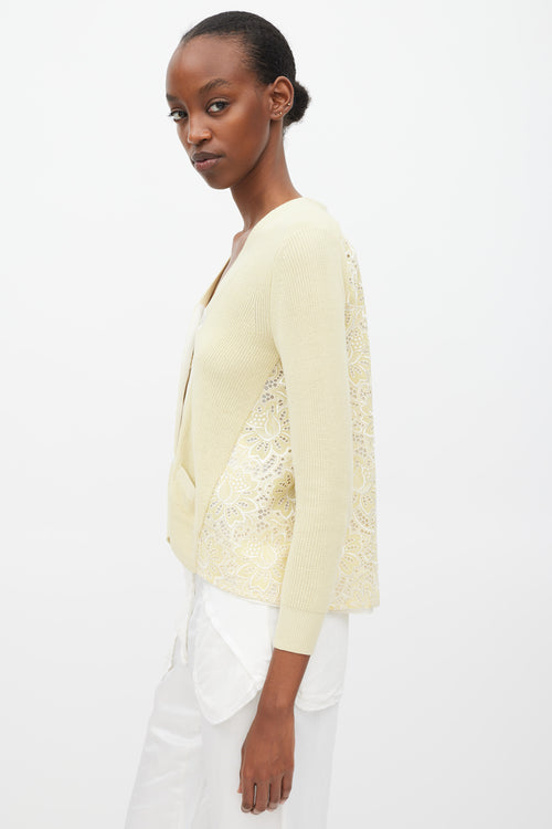 Sacai Luck Yellow & White Cotton Floral Eyelet Cardigan
